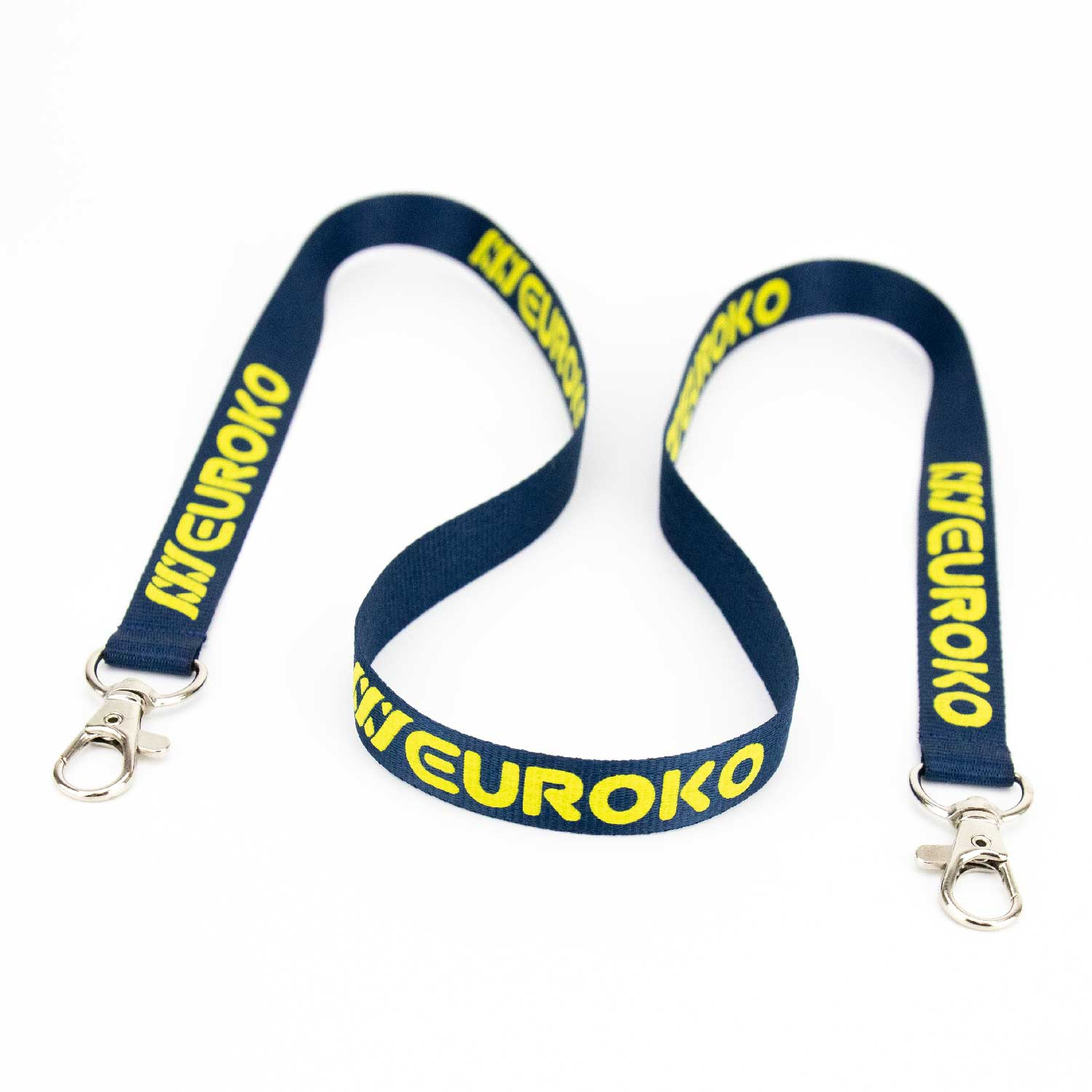 Sistema a doppio moschettone per portare badge e accessori in sicurezza.