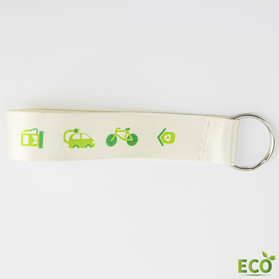 Portachiavi ecologico in materiale riciclato per un brand sostenibile.
