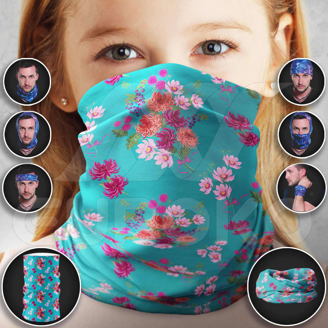 Pre-Produced Tube Scarf for Kids Colourful Flowers