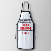 Tablier de cuisine drôle 'Drück den Knopf' préimprimé