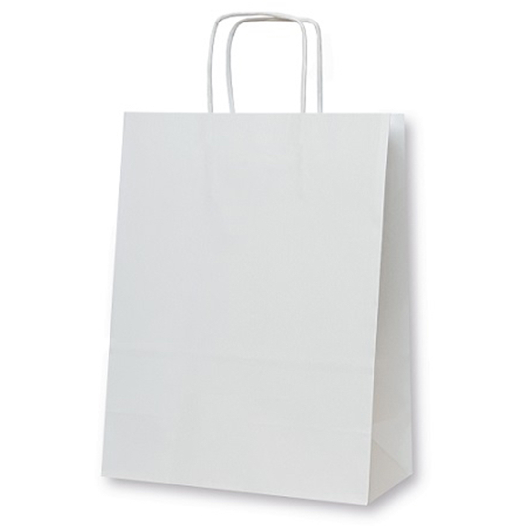 Carta kraft bianca di qualità premium con manici ritorti resistenti.