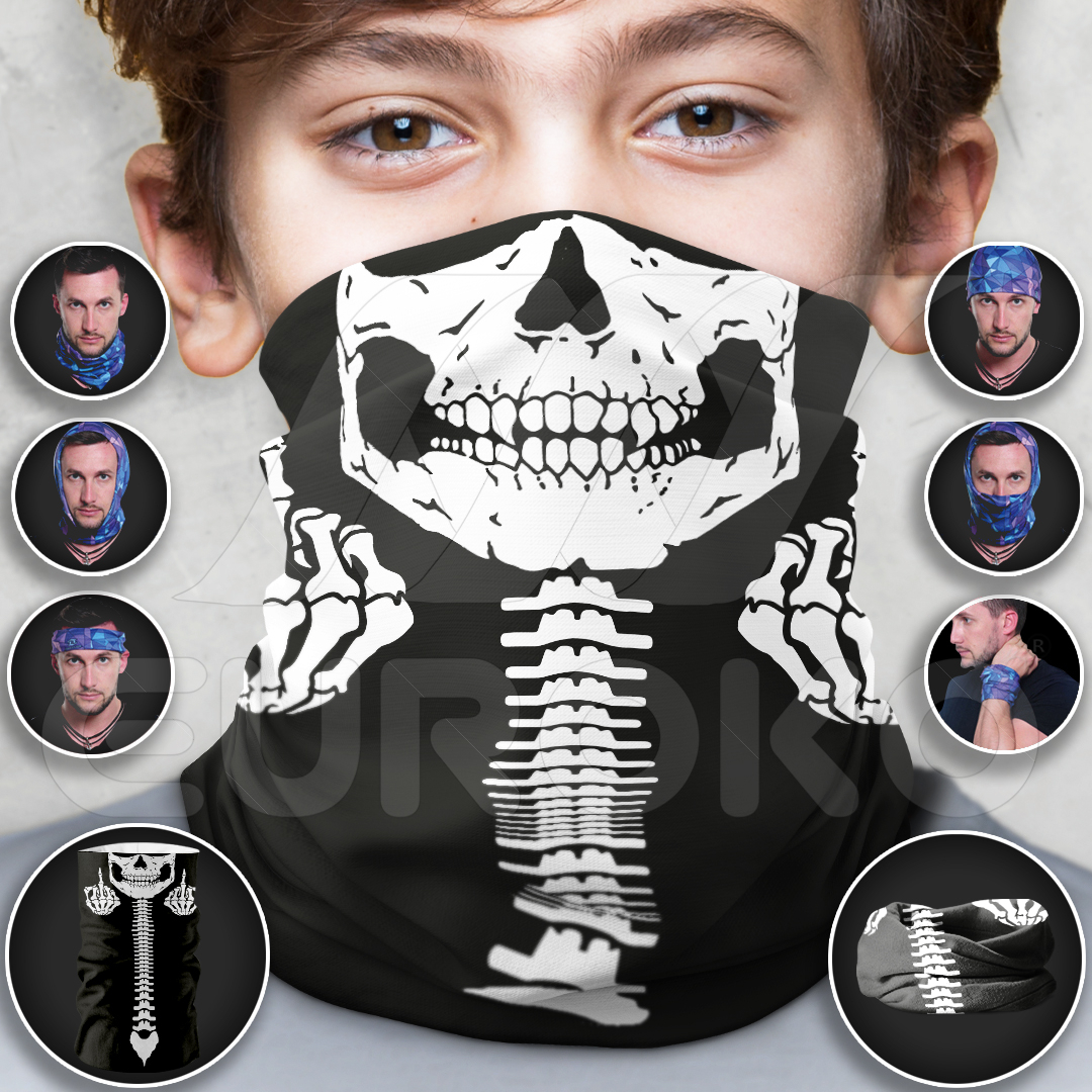 Design audace con stampa scheletro di alta qualità su microfibra certificata OEKO-TEX.